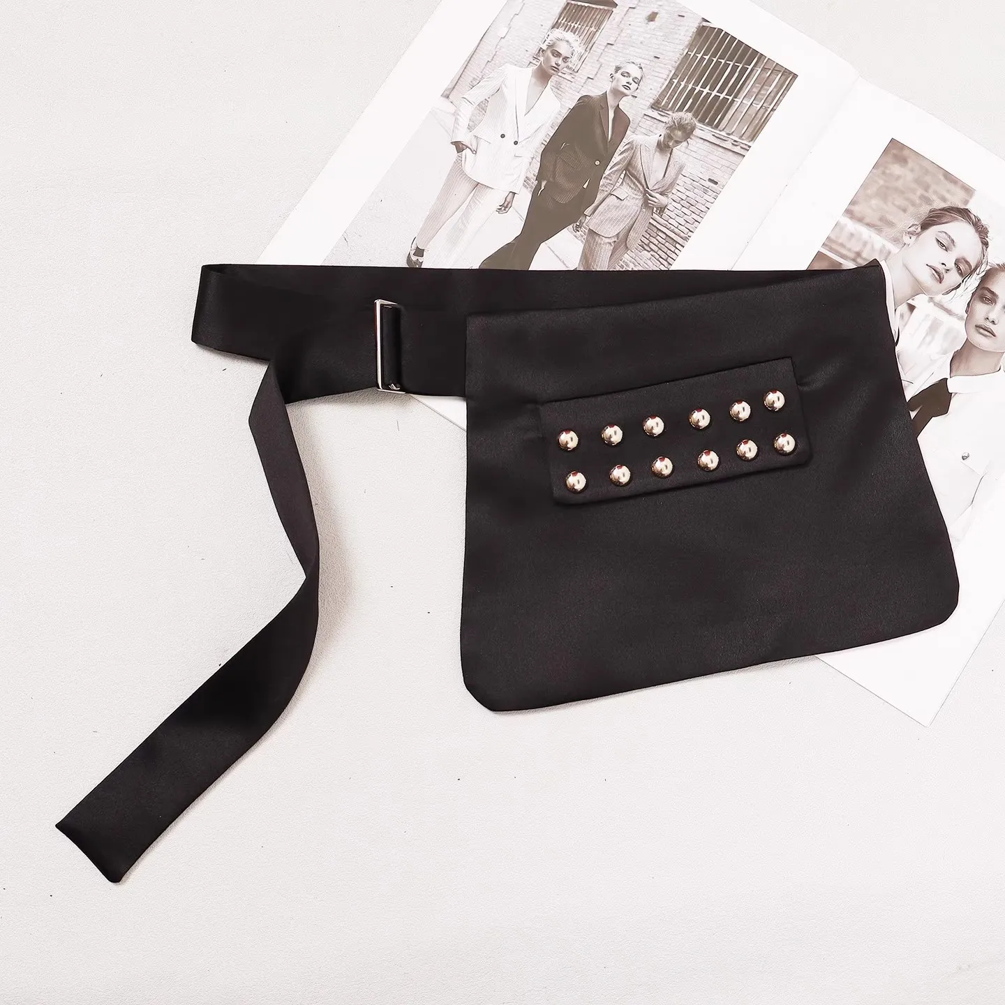 Women's Fashion Black Fabric Rivet Cummerbunds Female Dress Corsets Waistband Belts Decoration Wide Belt R3139