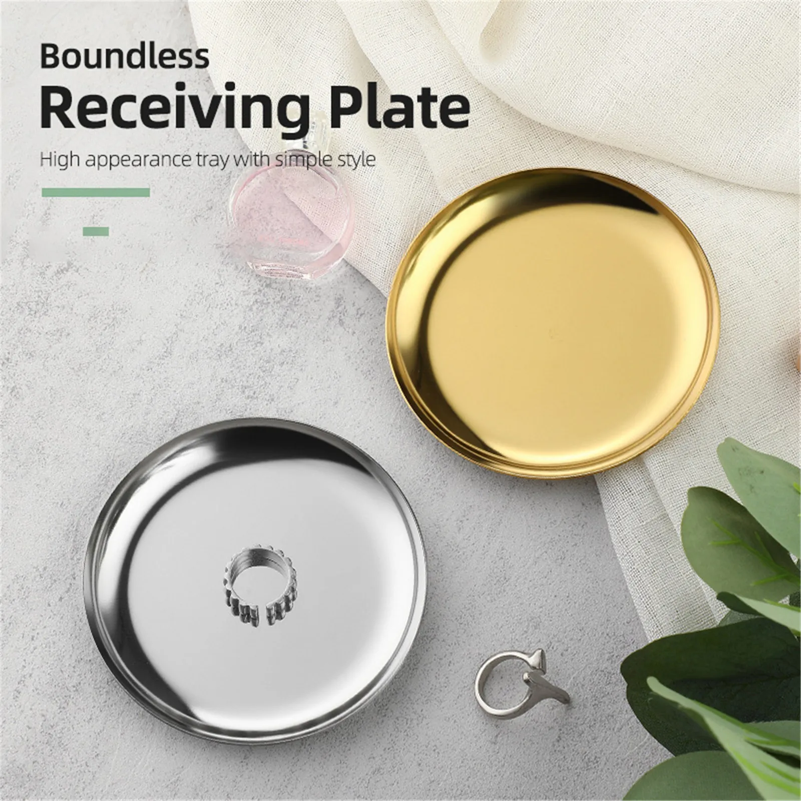 Light Luxury Storage Tray Stainless Steel Circular Small Jewelry Tray Dormitory Cosmetics Plate Decoration New Home Ornaments