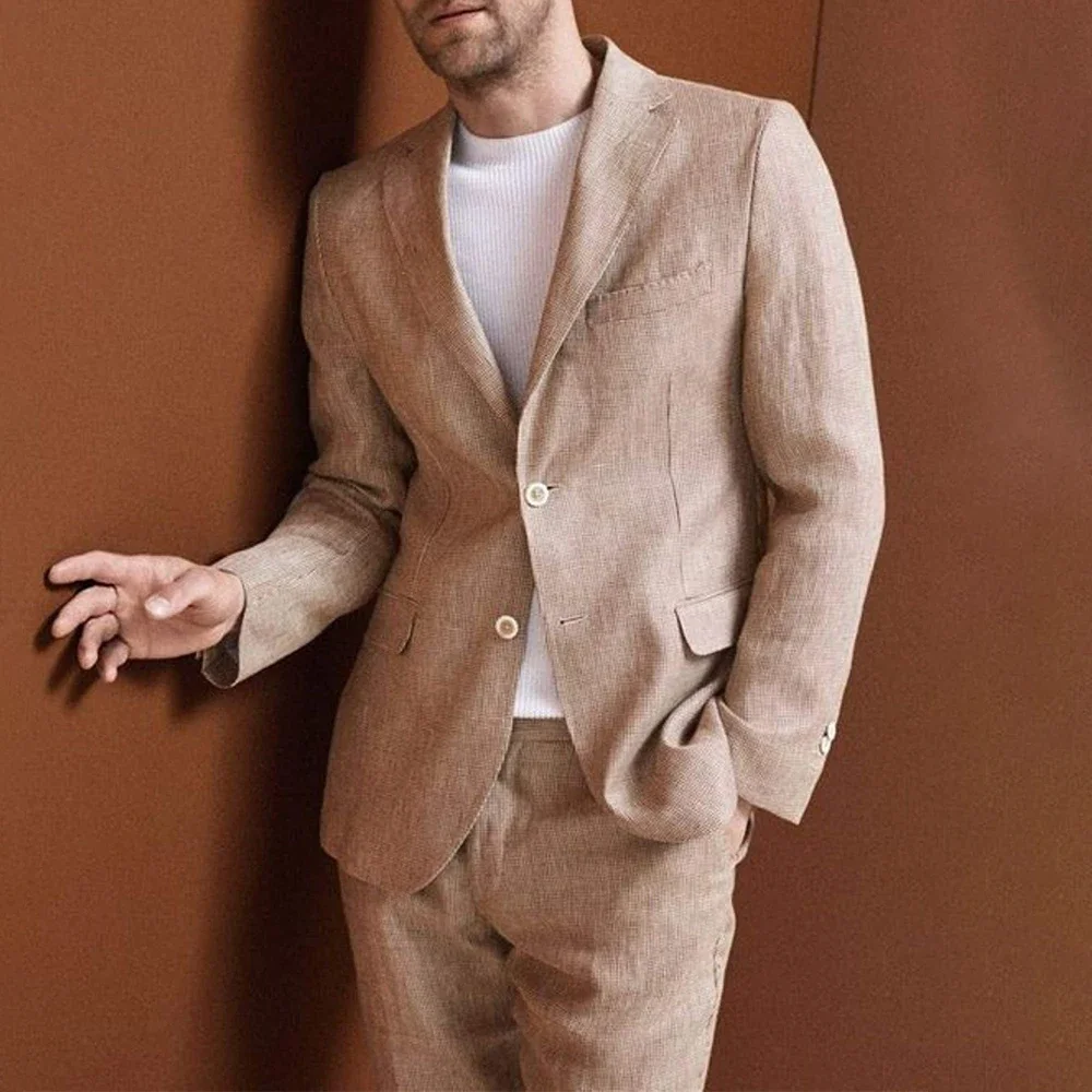 

Мужской льняной костюм-двойка Элегантный мужской костюм для мужчин Модные костюмы Мужской комплект одежды из 2 предметов Классическая мужская одежда Полный формальный