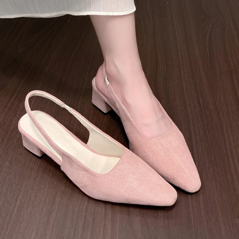 Comfort Shoes for Women Elastic Band Med Suit Female Strappy Heels Women Sandals Square Toe Shallow Mouth Spring Slip-on Shoes