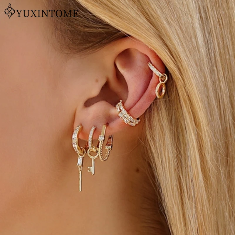 925 Silver Needle Rectangular White Zircon Strip Pendant Full Diamond Hoop Earrings For Women Luxury Fashion Party Jewelry Gifts