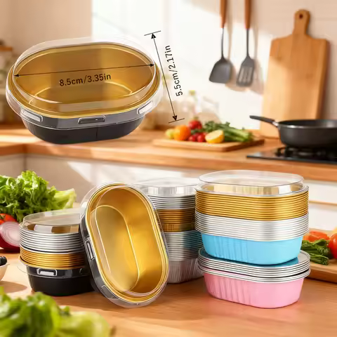HUA 10Pcs Aluminum Foil Cake Container Cupcakes Pans Liners With Lids Heat-Resistant Foil Baking Cups Easy To Use Kitchen Tool