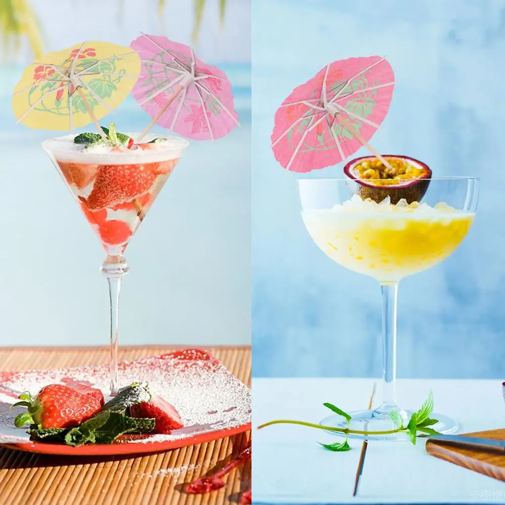 24PCS Mixed Color DIY Wedding Cocktail Decoration Drinks Accessories Paper Umbrella Sticks Cake Topper Mini Tropical Parasols