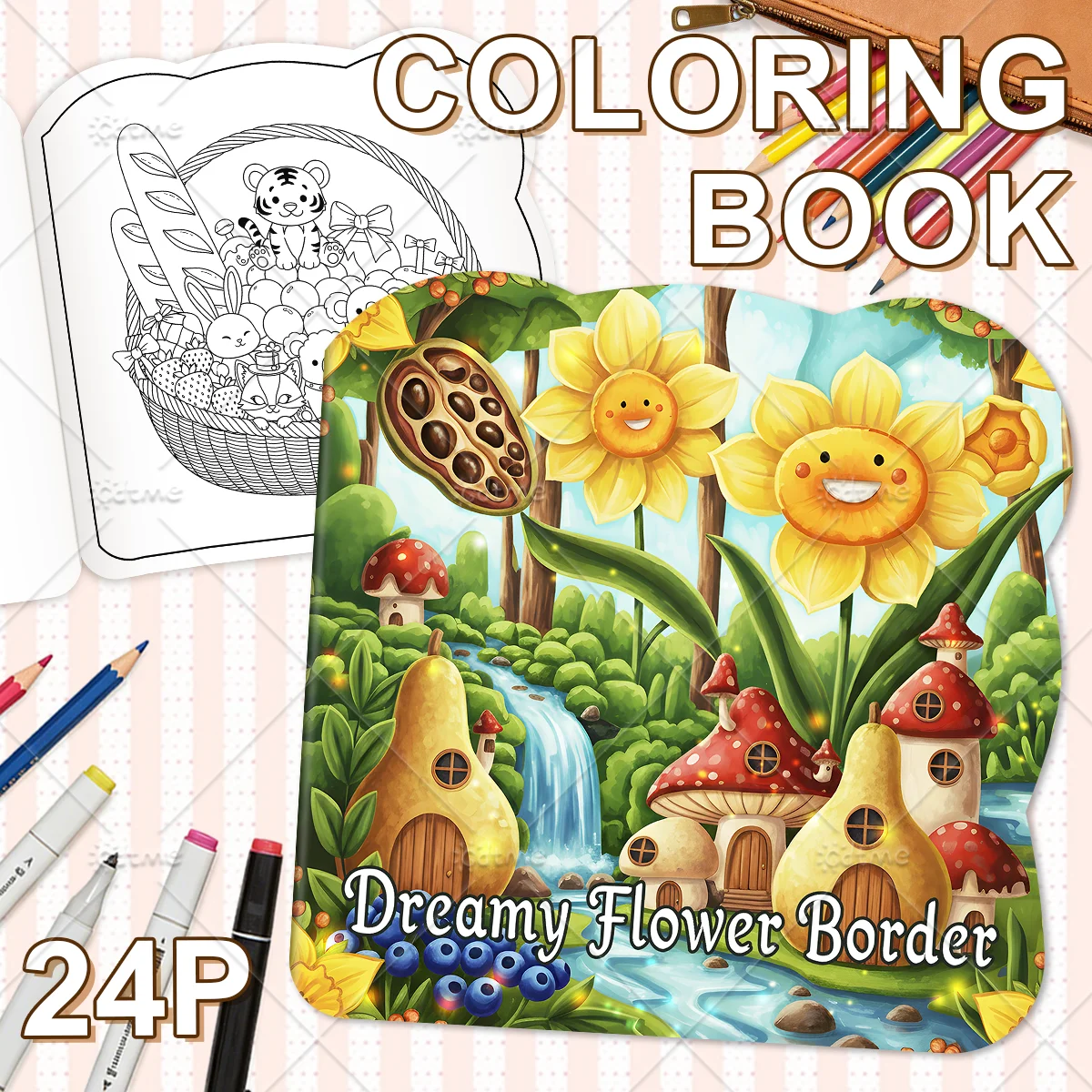 Dreamy Flower Border Coloring Book, Relaxing & Easy Designs for Adults, Stress Relief & Mindfulness Activity Book