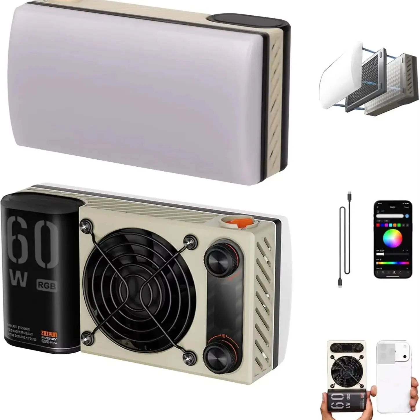 Luz LED portátil ZHIYUN M60 Ultra de 60W, panel ligero de 430g para grabación de video con cámaras DSLR