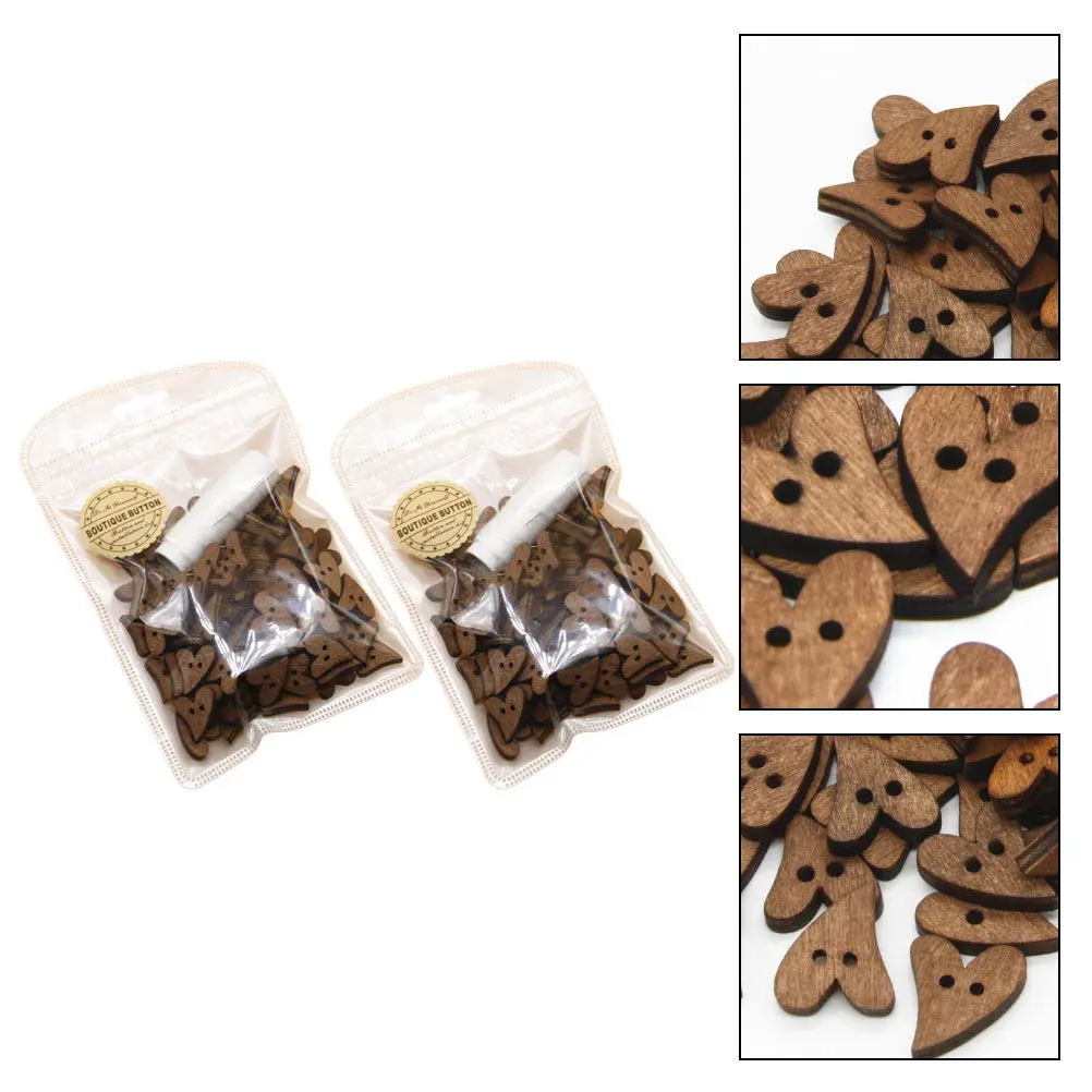 

200Pcs Heart Shaped Wooden Buttons 2 Holes Natural Rustic Wood Slices for Crafting Valentine's Day DIY Projects Scrapbooking and