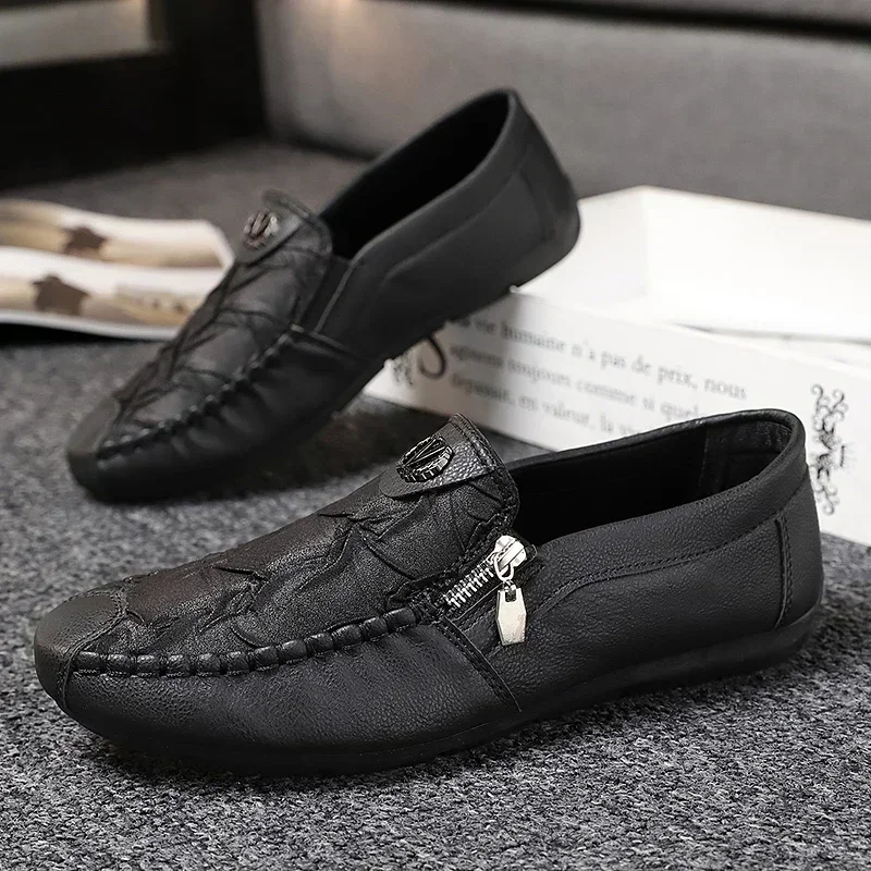 Fashion Leather Men Casual Shoes Outdoor Breathable Walking Shoes Lightweight Mens Loafers Lazy Shoes Driving Shoes Sneakers