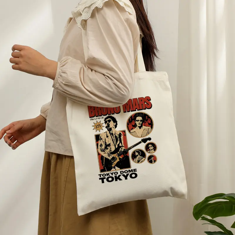 Bruno Mars World Tour 2026 – Sac fourre-tout pour fans, sac à bandoulière tendance, sacs d'épicerie réutilisables pour femmes, sac de courses de grande capacité