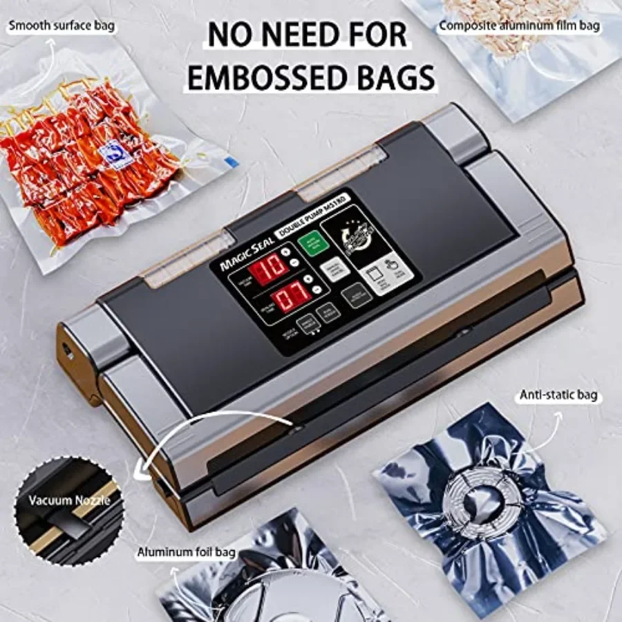 16-Zoll-Düsen-Vakuumiergerät für die Lebensmittelaufbewahrung, funktioniert mit glatten, nicht strukturierten Mylar-Beuteln, keine strukturierten Beuteln erforderlich, 250 W, 8 mm extra breit