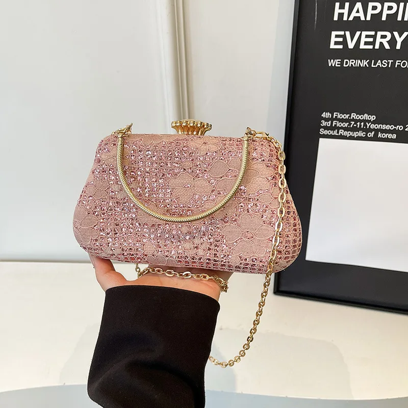 Lady Chain Crossbody Shoulder Bags Flower Rhinestone Decor Shining Banquet Clutch Bag Party Wedding Women Handbags Evening Bag