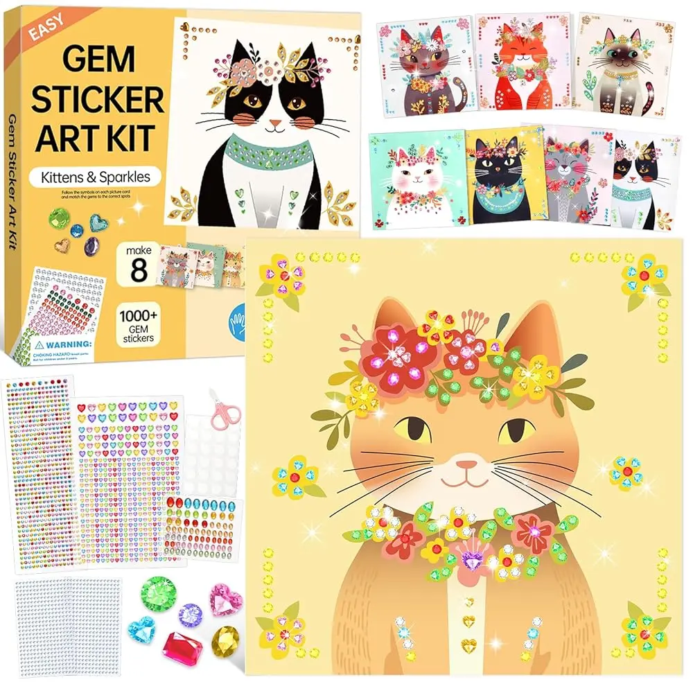 

Набор для творчества с наклейками-стразами, поделки для детей 4-12 лет, набор для алмазной мозаики с 8 кошачьими темами, поделки с наклейками-стразами, подарки на Рождество и День рождения