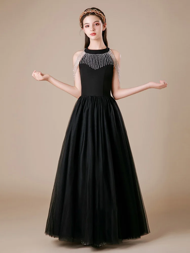 Vestido juvenil con tiras de diamantes y flecos para niña, vestido de primera comunión, vestido de festival, mini vestido de concierto, cumpleaños/personalizado