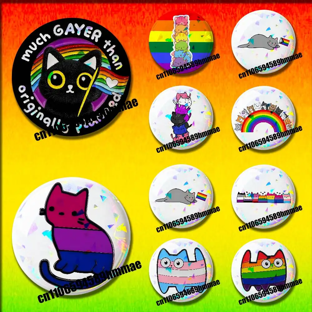 

For Cat Gay Rainbow Lgbt Round Pins Insignia Badge Cover Ornament 75mm Cosplay Brooch Button