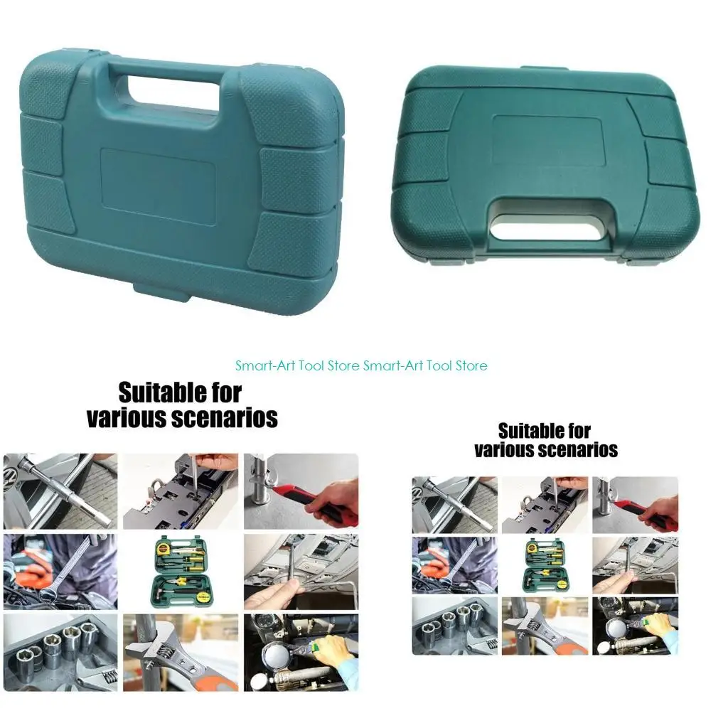 E1PB 9Pcs Professional Wrench Auto Repair Tool Combination Package Mixed Tool Set Hand Tool with Plastic Toolbox Case