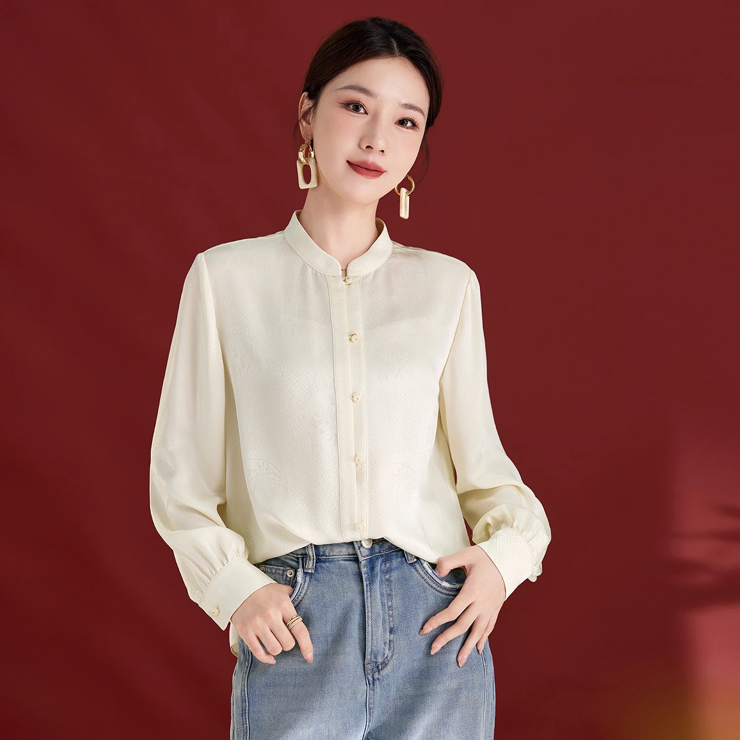 

Шелковая блузка Watercolor Beauty для женщин, осень 2025, с длинным рукавом, новый китайский стиль, элитная, роскошная, из тутового шелка, элегантная