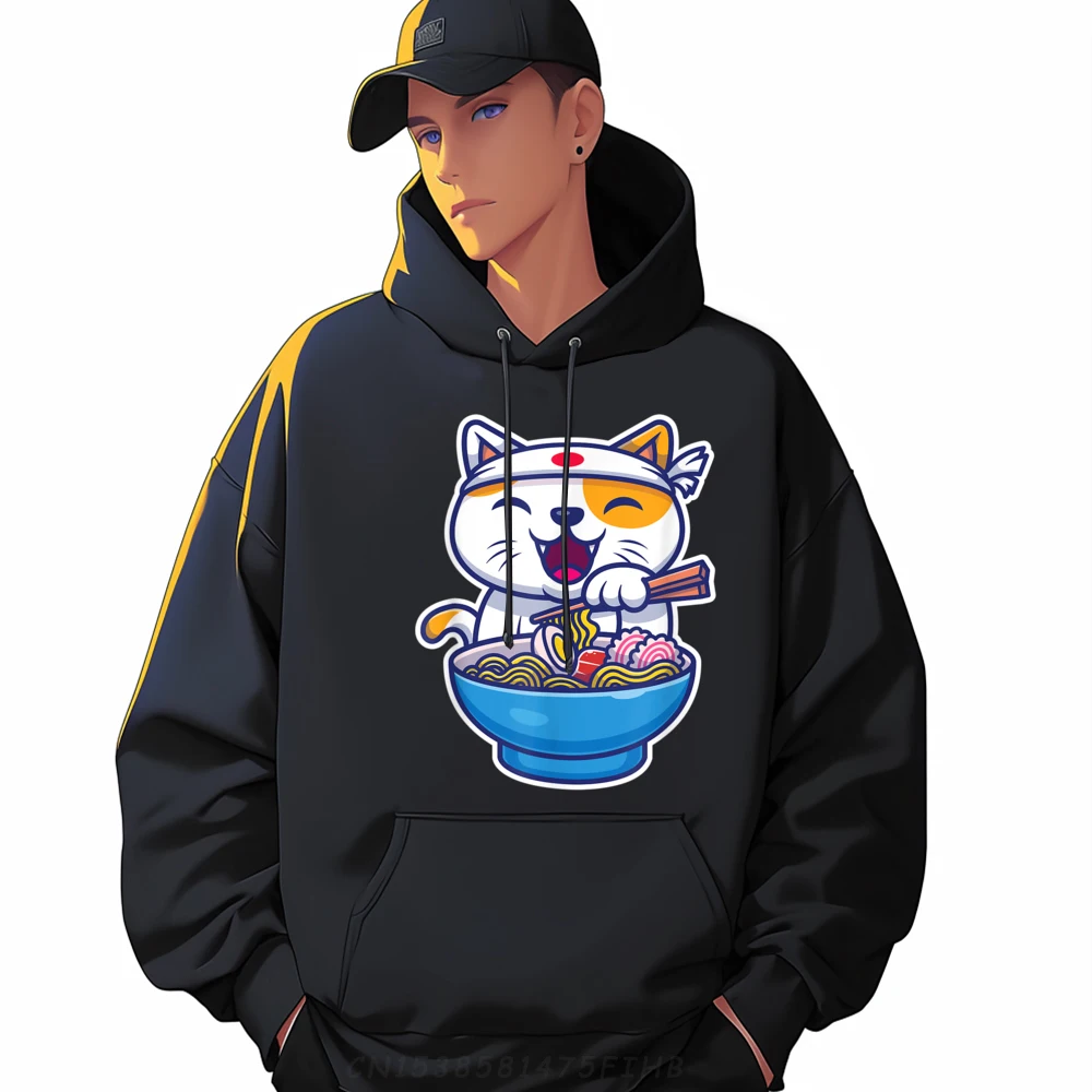 

Cute Cat loves Ramen Designer Hoodies Men Men's Clothing 2024 Group Sweatshirts For Men