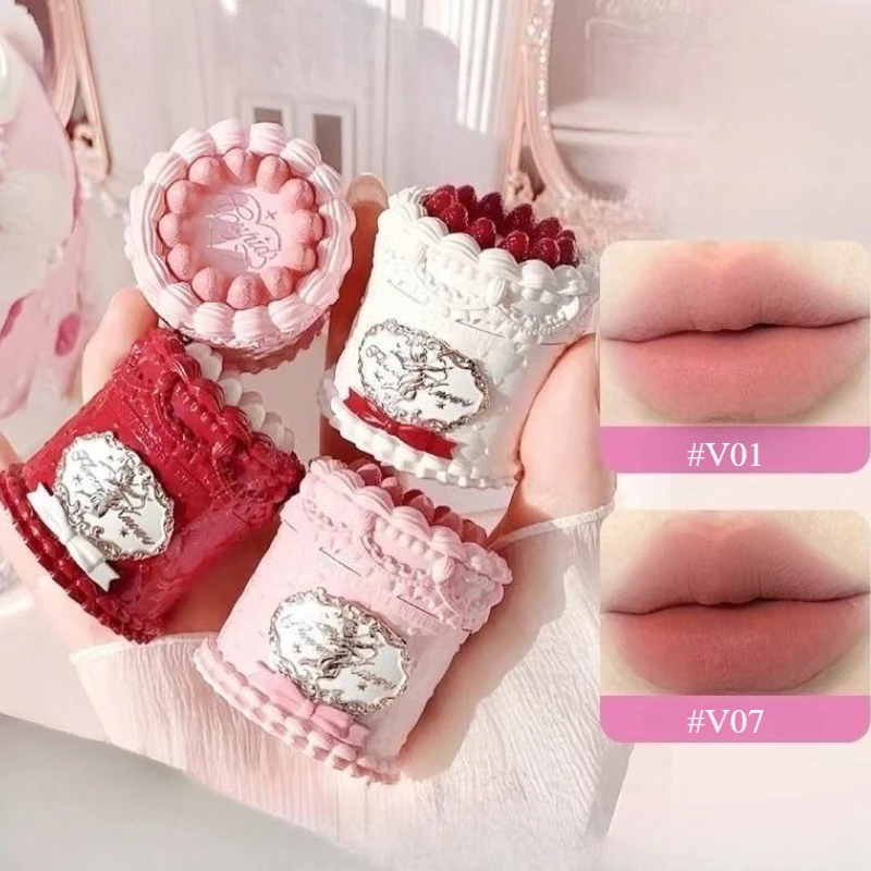 Flower Knows Strawberry Cupid Collection 5ml Cake Lip Mud Mist Matte Velvet Cream with Brush Long-lasting Cute Delicate Makeup