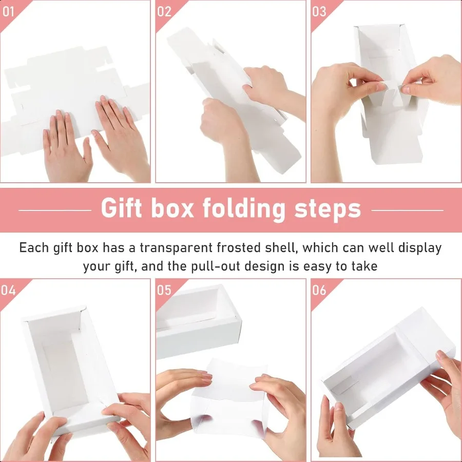 50 Set Kotak Hadiah Kraft Kertas Kraft Putih 6,3 x 3,5 x 2 Inci