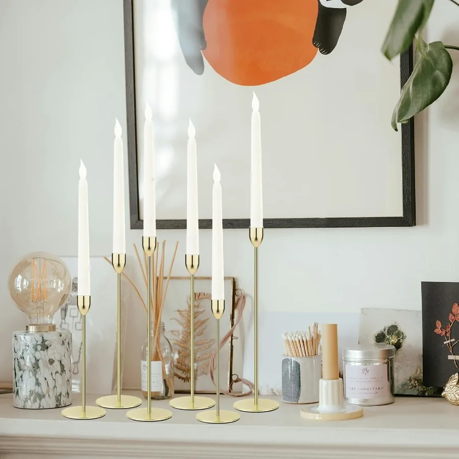 مجموعة حامل شموع ذهبية معدنية مكونة من 3 قطع لديكور قطعة مركزية لطاولة الزفاف تناسب 3 4 شموع سميكة مدببة وLED أنيقة #6