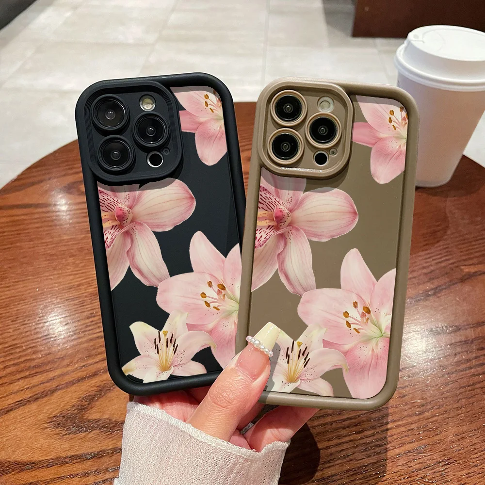 Élégante Coque de Téléphone à Motif Fleur de Lys Rose pour iPhone 18 17 Pro Max 16 15 14 11 13 12 Mini XR 7 8 Plus 16E, Housse Souple en TPU