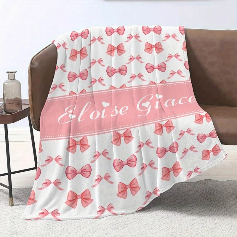 1 шт., фланелевое одеяло с розовым бантом и принтом на заказ, подарок на день матери для декора комнаты для девочек, подходит для дивана, кровати, путешествий, кемпинга
