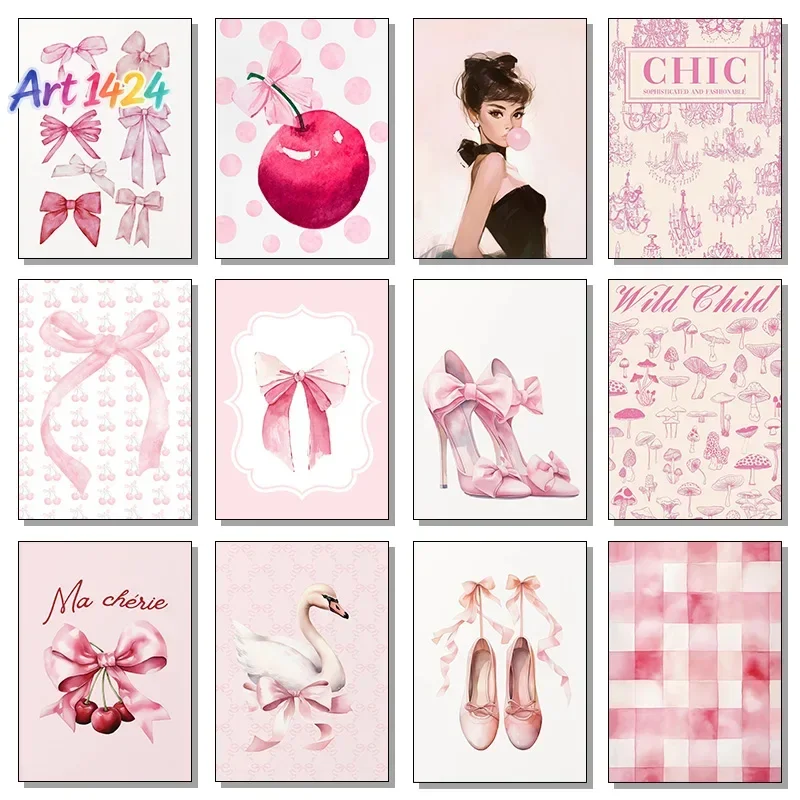 1pc frameless Classic Fashion Pink Bow Ballet Cherry Cake Retro Posters Prints Canvas Painting Wall Art Picture Living Room H
