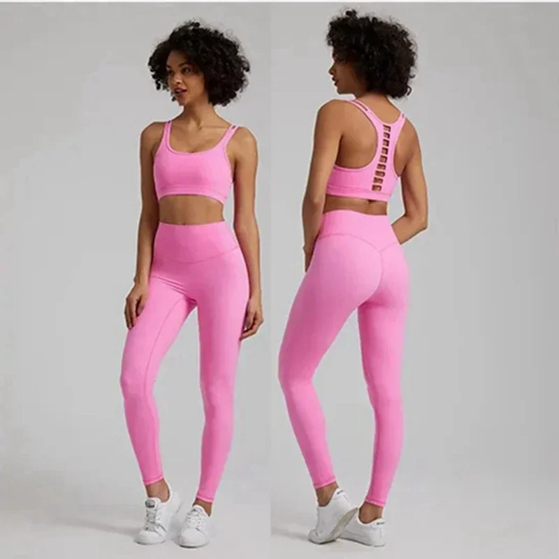 Lemon-Legging croisé dans le dos pour femme, ensemble de fitness et de yoga, soutien-gorge de sport, haut à col rond, entraînement sportif, 2 pièces