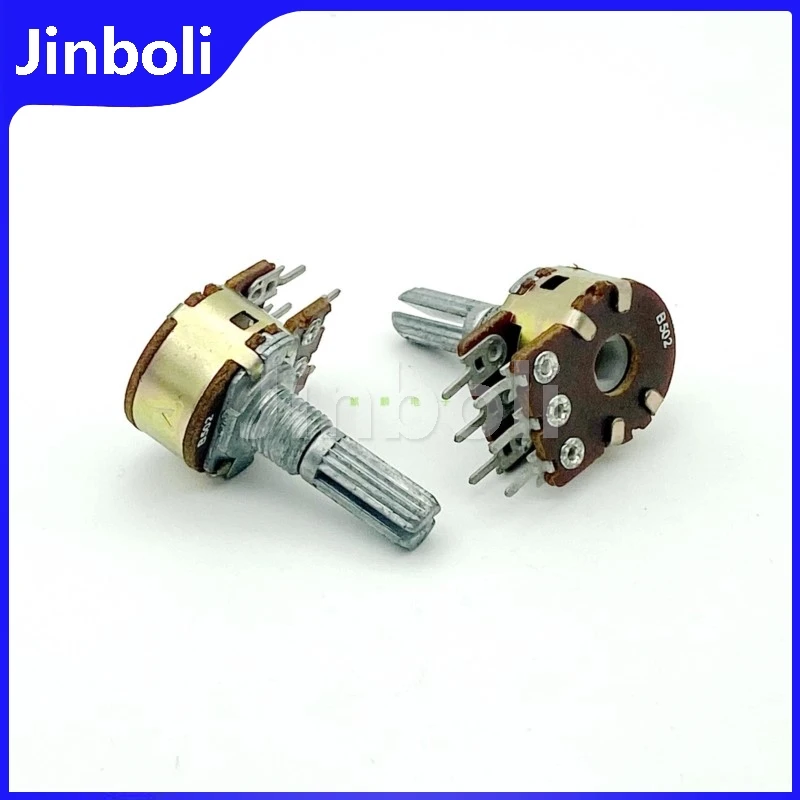 2PCS 16 Type B5K 6Pins Double Speaker Amplifier Audio Treble And Bass Volume Potentiometer 20mm Shaft Length