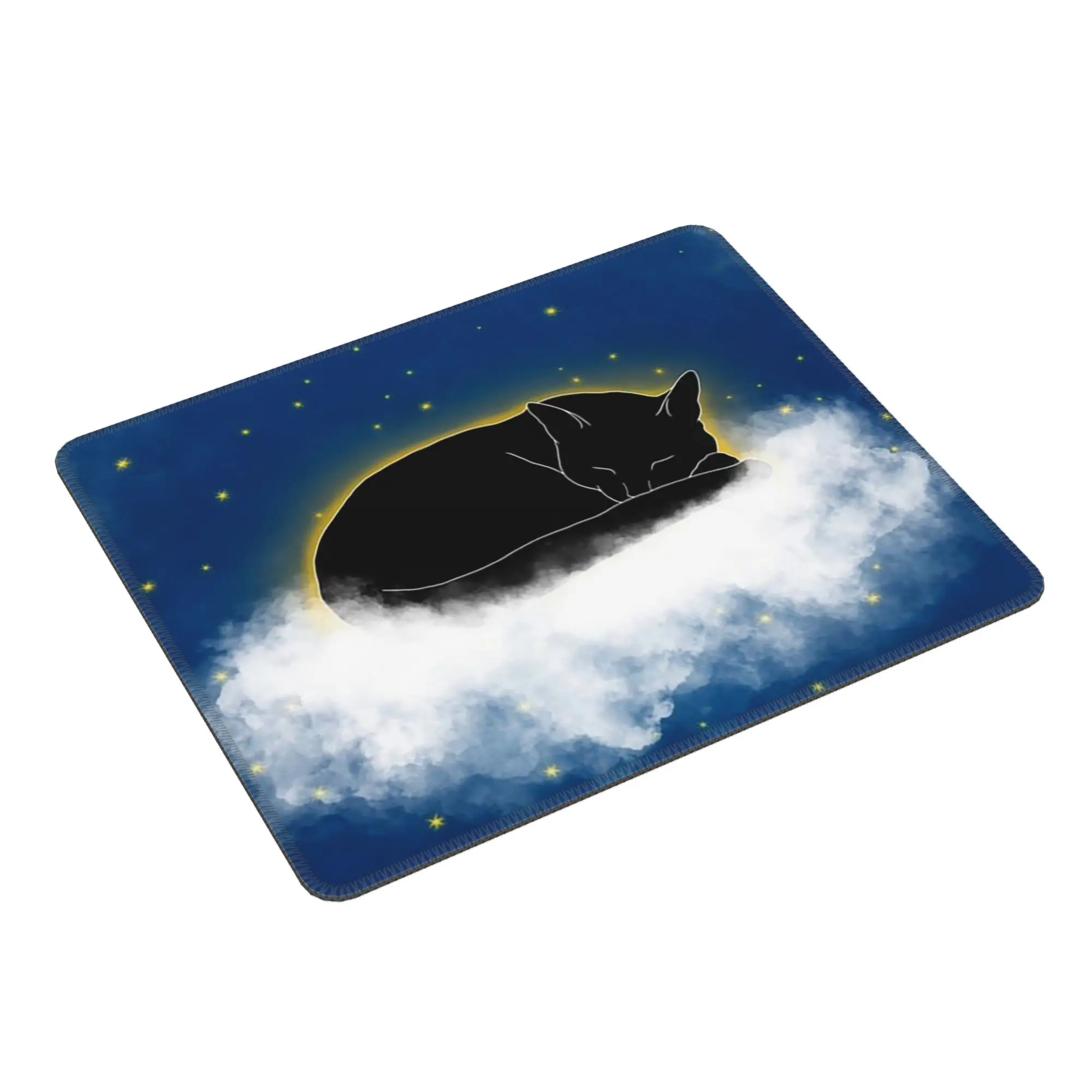 Black Cat and Dreamy Cloudy Night Sky Mouse Pad Computer Keyboard Mouse Mat Gaming Laptop Desk Mat Office Accessories Table Mats