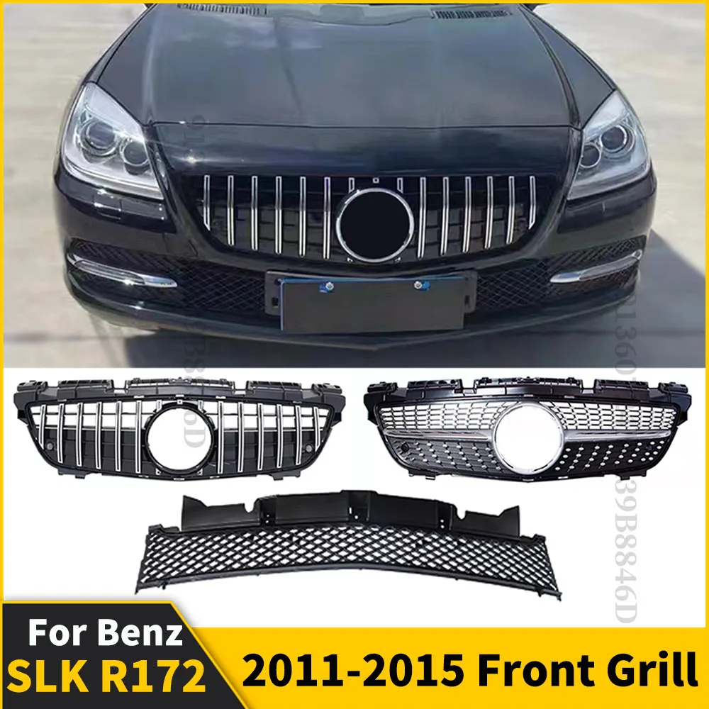 

GT Diamond Style Front Radiator Grille Racing Bumper Grill Hood Mesh For Mercedes Benz SLK R172 2011-2015 Tuning Center Grid