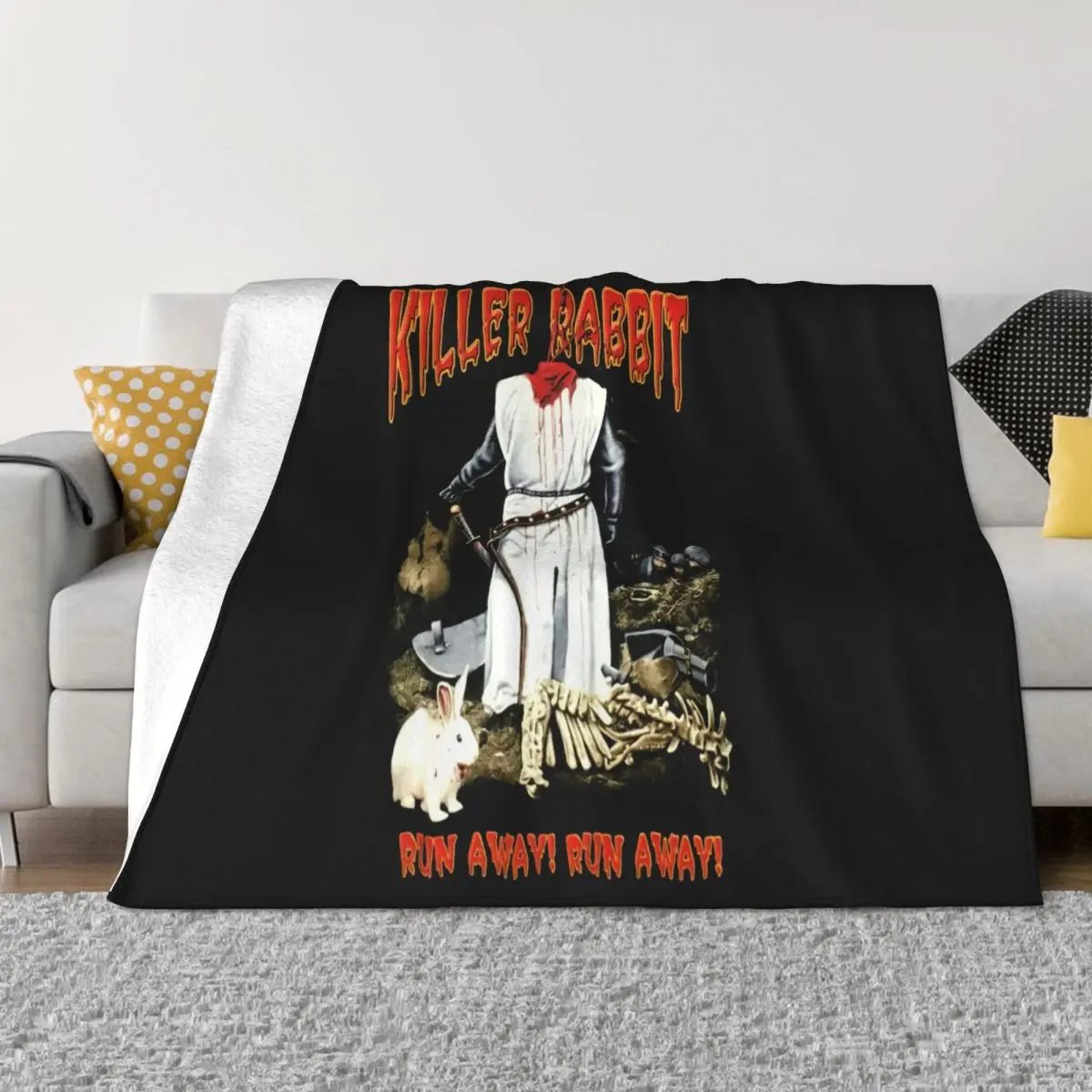 Vtg Monty Python Baseball Killer Rabbit Run Away Run Away Hats Medium 2000 Throw Blanket