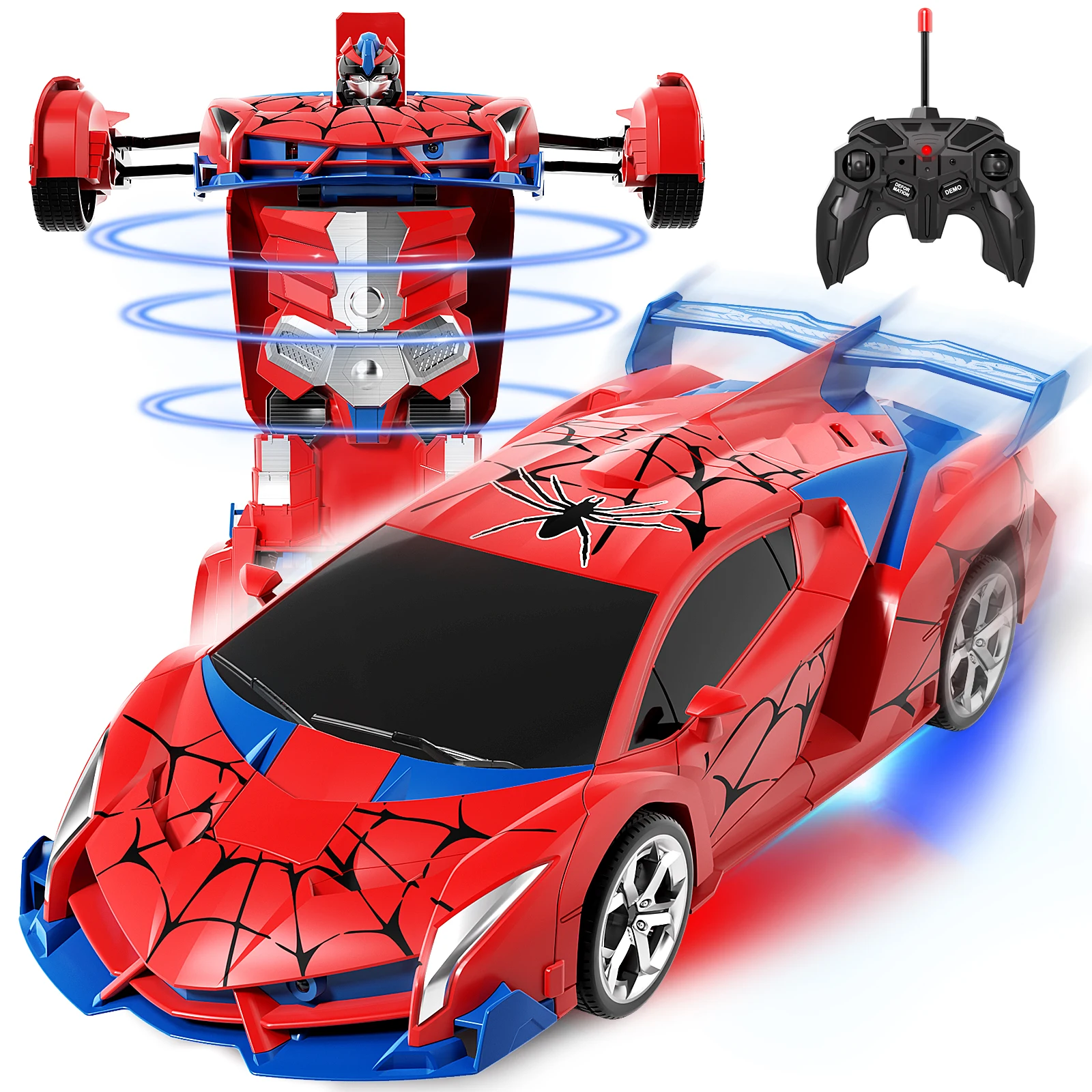 

2-in-1 Transforming Robot Car, 1:18 Remote Control Car for Kids, One-Button Deformation RC Racing Car with LED Lights & 360°