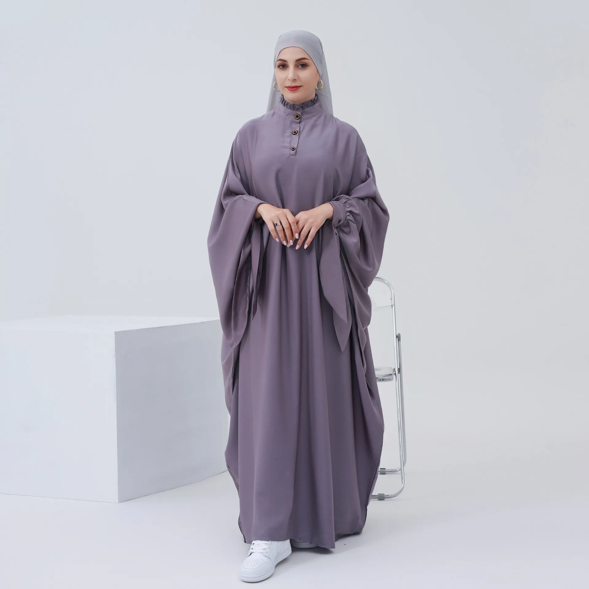 Vestido musulmán para mujer, Túnica de Color liso, manga larga de murciélago, Abaya, ropa islámica, caftán de Dubái