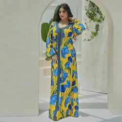 Abaya Elegant Ethnic Print Maxi Dress For Women Spring Autumn 2025 Muslim Jalabiya Dubai Turkey Moroccan Caftan Femme Clothes