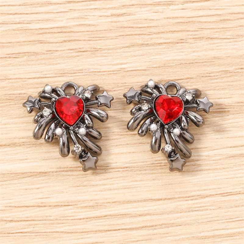 5 Stück 17x17mm Niedliche Kristall-Metall-Herz-Feuerwerk-Anhänger für Schmuckherstellung, Ohrringe, Halsketten, Armbänder, DIY-Bastelbedarf – Detail 10
