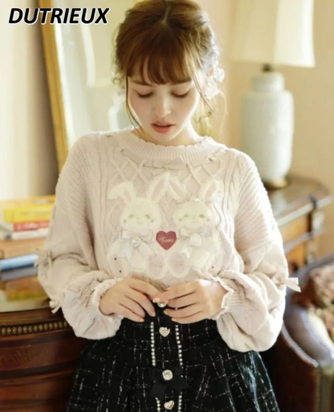 Japanese Style Autumn and Winter Mine Mass-Produced Cartoon Rabbit Knitwear 4 Colors Women's Sweet Pullover Sweater Top for Girl