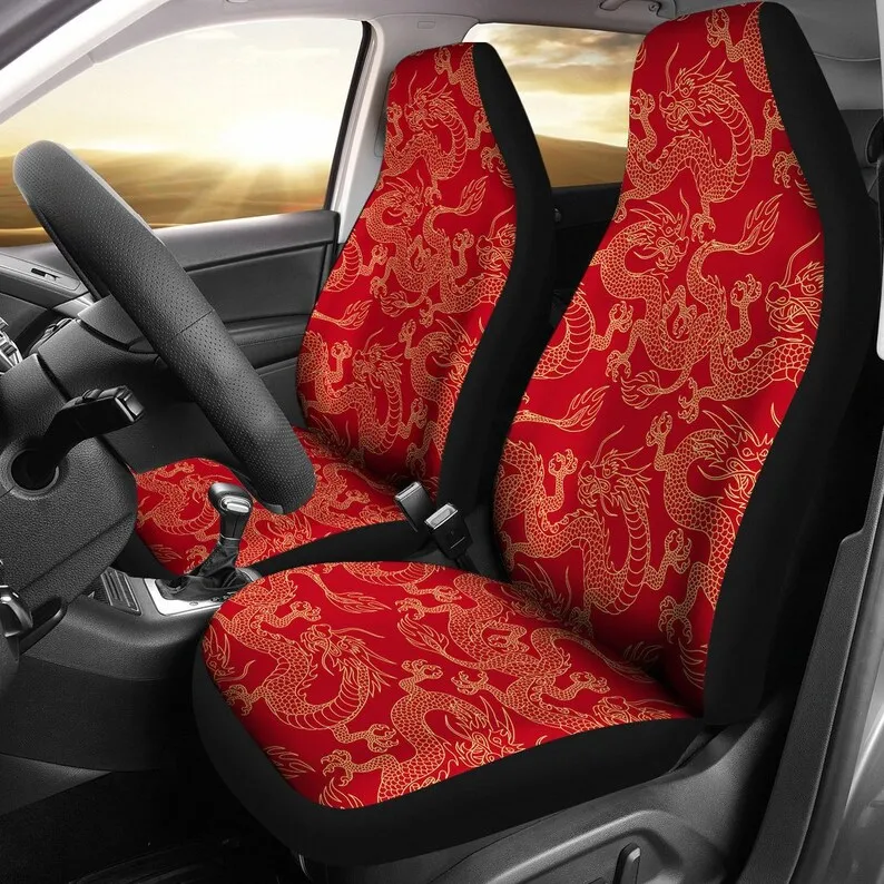 

Red Dragon Oriental Asian Car Seat Covers Pair, 2 Front Seat Covers, Car Seat Protector, Car Accessories