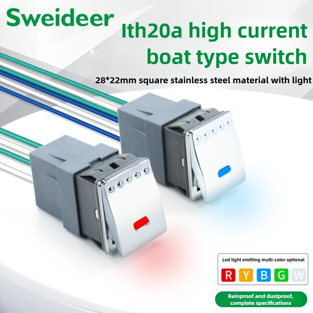 

28x22 мм 4-контактный 6-контактный водонепроницаемый металлический переключатель для лодки с подсветкой KCD4 рокер из нержавеющей стали самоблокирующаяся кнопка питания