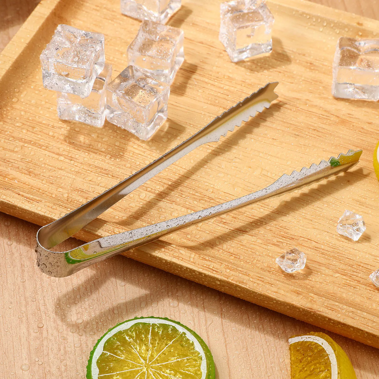 Stainless Steel Ice Tong Hard Firm Rust Resistant Textured Tips U-Shaped Design Serving Tong for Kitchen Bar Party Buffet Picnic