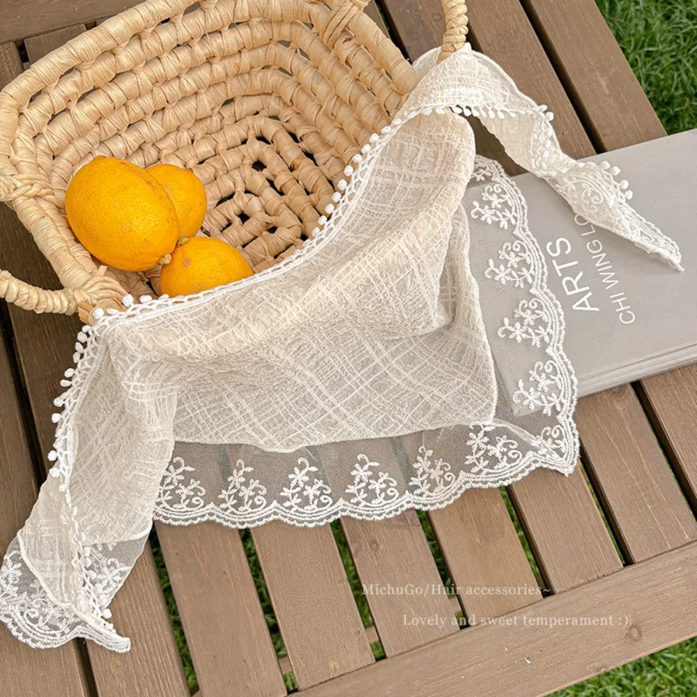 1Pc Triangle Lace Scarf White Sweet Lace Turban Headscarf Travel Photo Headband Hair Accessories Suitable Ladies Girls