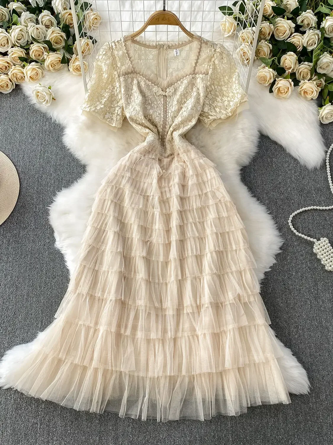 

Elegant Lace Prom Dress for Women, Summer Fairy Princess Evening Gown for Birthday Party