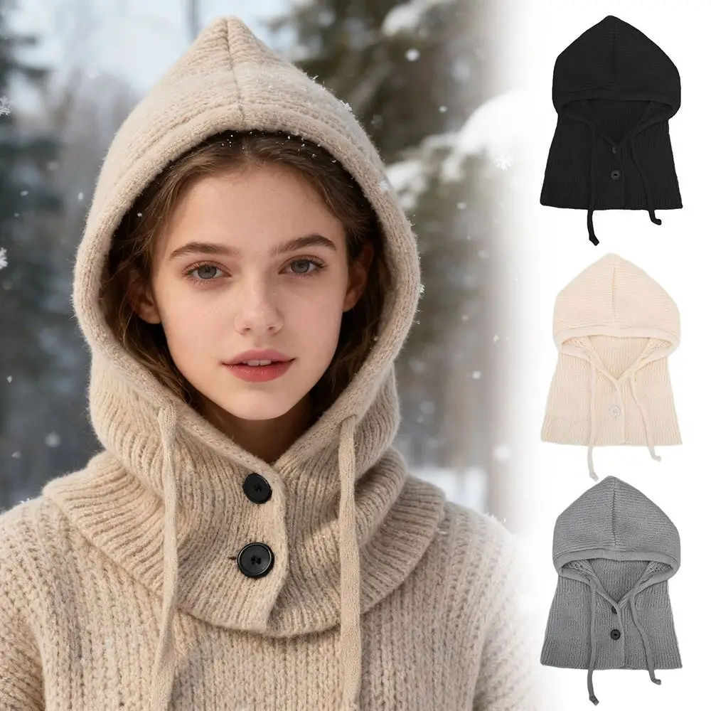 Fashion Windproof Knitted Hat Thermal Insulation Neck Protection Beanie Cap Knitted Balaclava Hat Winter