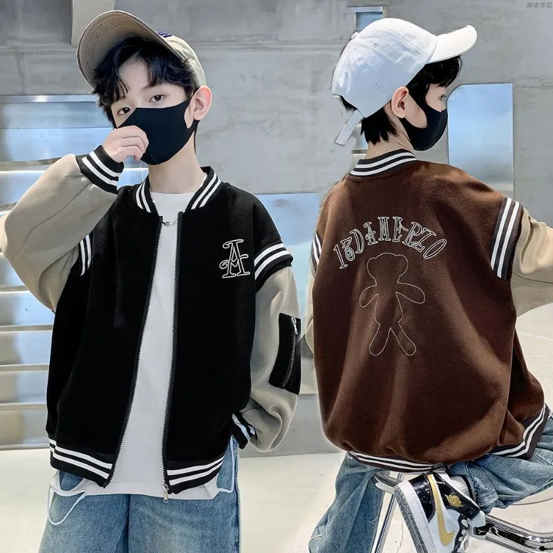 Новинка 2024, бейсбольная куртка для мальчиков, осенне-зимняя, для больших и высоких детей, водонепроницаемая, с термоподкладкой, детская верхняя одежда