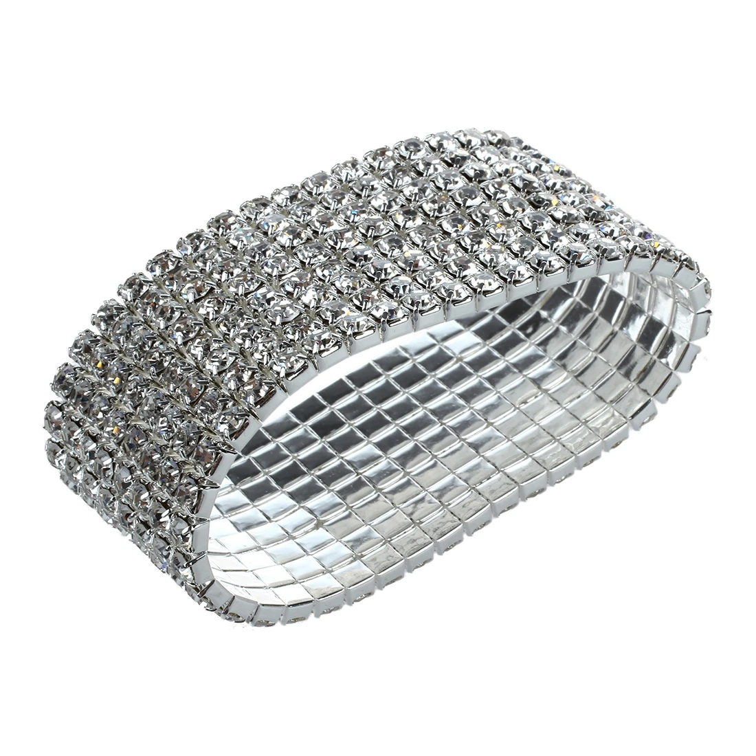ABUBB Wedding Bridal Stretchy 8 Row Rhinestone Bracelet Bangle 28 mm