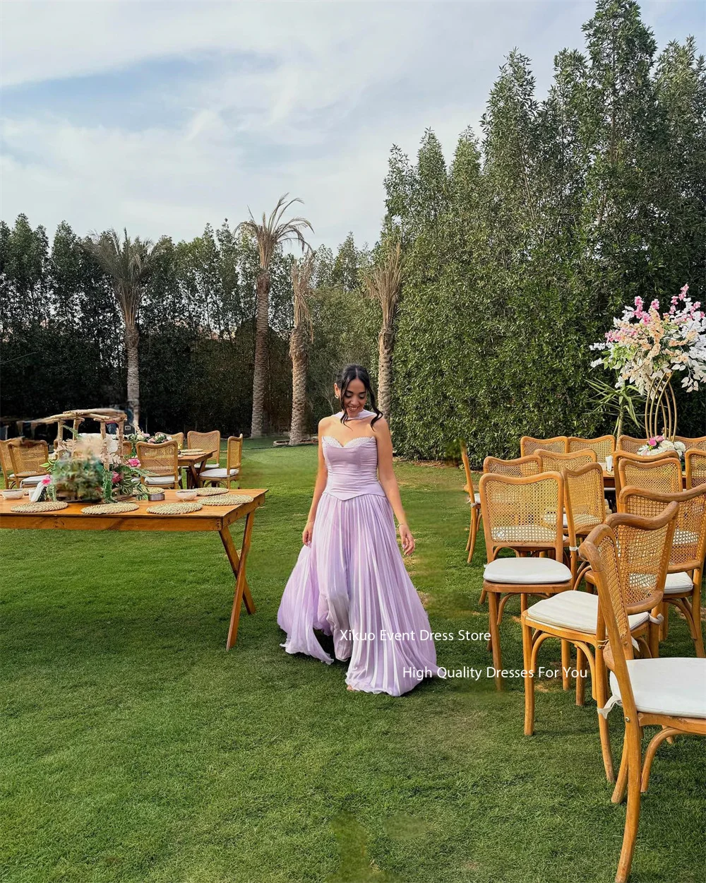 Xikuo bonito chiffon vestidos de noite querida vestidos formais longos vestidos plissados 2025 mulher festa de luxo casamento personalizado