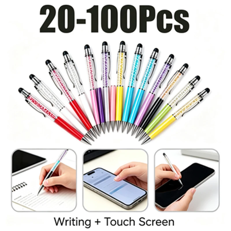 20-100Pcs Dual Use Touch Stylus & Ballpoint Pen Shiny Rhinestone Crystal Plastic Retractable Pen Office Souvenir
