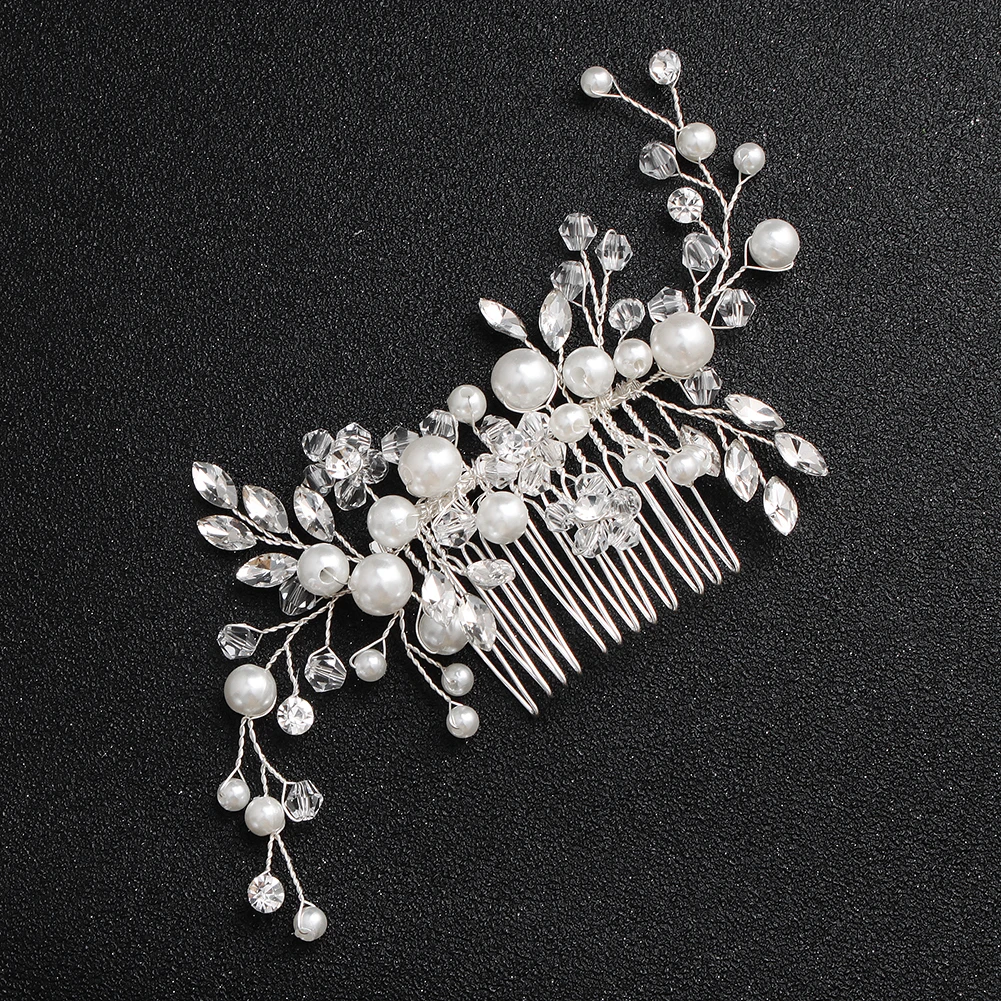 efily Popular New Pearl Hair Comb Handmade Beaded Crystal Headpiece Bridal Wedding Hair Accessories Headdresses For GirlFriend