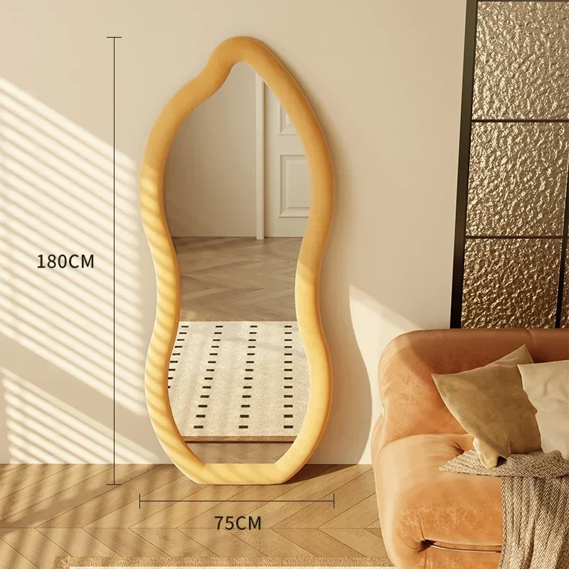 Light Luxury Full-Length Mirror Household Floor Shaped Wall Dressing Mirror Explosion-Proof Hallway Large Mirror