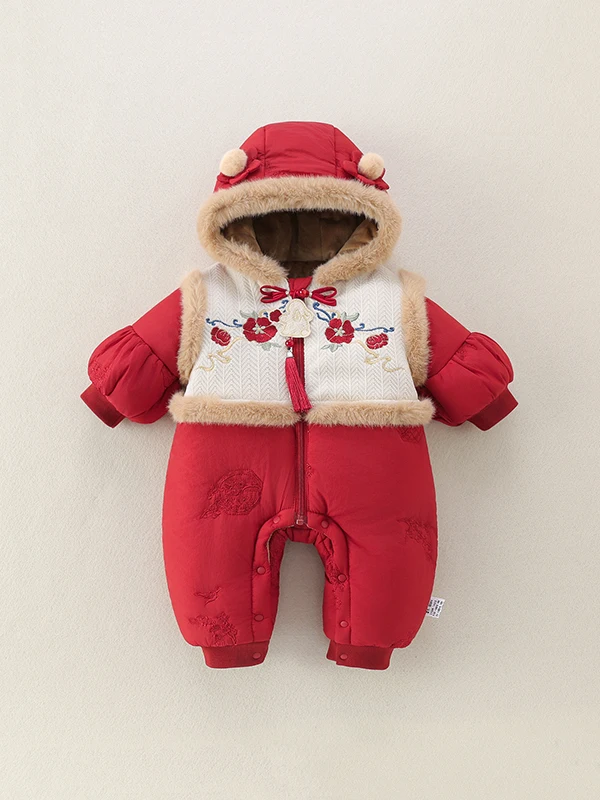 

Очаровательный зимний хлопковый костюм для маленьких девочек с праздничным принтом Fce на подкладке, свободный крой, длинный свек, с капюшоном, на молнии, Clo...