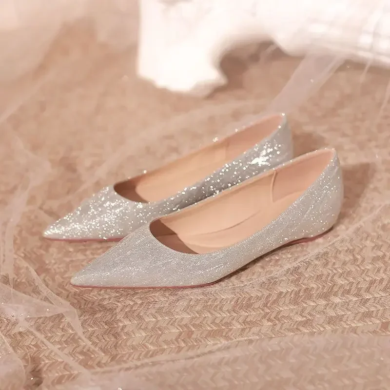 

Woman Flats Gold Wedding Bride Shoe Pointed Toe Sexy Shoes For Women High Quality Fashion Novelties